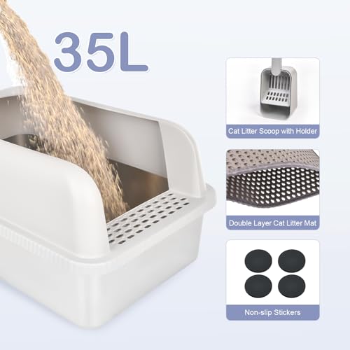 2 Pack Stainless Steel Cat Litter Box with Lid (L-2PCS)