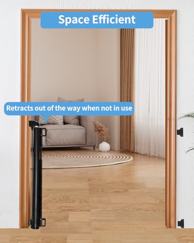 2 Pack) Retractable Baby Gate for Doorways and Stairs, Mesh Safety Gate for Pet, Indoor & Outdoor Use, One-Hand Operation, Easy Installation, 33.6" Tall, Expands to 55" Wide（Black） (Black / 33x55 Inch(2 Pack))