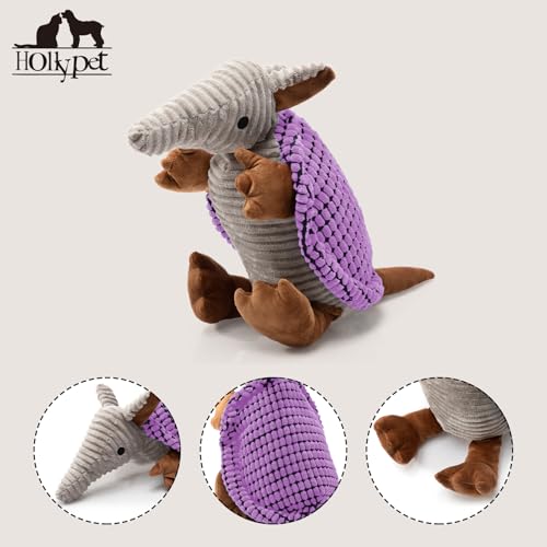 Armadillo Squeaky Dog Toys for Medium Large Dogs (10 IN / Purple)