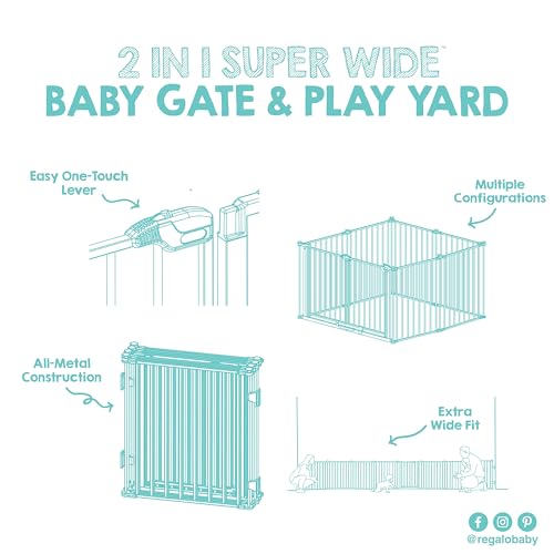 Safety 24" 192" Metal Double Door Baby Gate & Play Yard (52.5-192"W x 28"H / White)