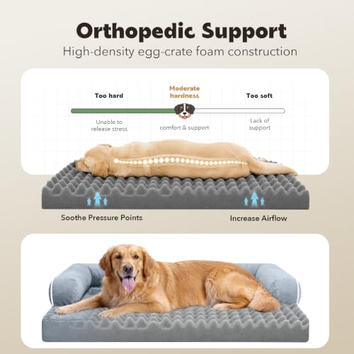 Orthopedic XL Dog Bed with Bolster for Extra Large Size Dogs (42.0"L x 30.0"W x 8.0"Th / Grey)