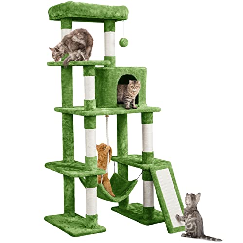 63in Sturdy Large Cat Tree for Indoor Heavy Cats (Green / 63in)
