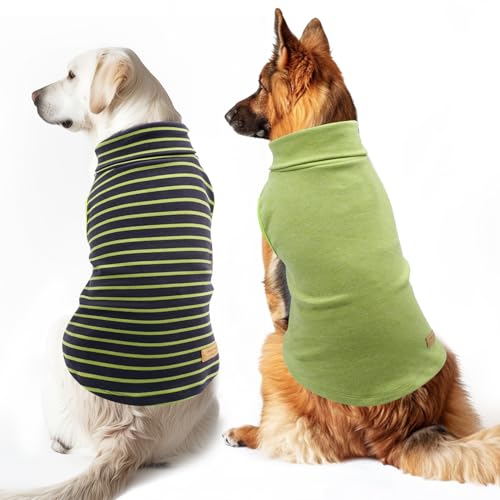 2Pack Dog Sweater for Large Dogs Soft Pet Coats Fleece Sweatshirt (XXX-Large (55-75lbs) / 4# Stripe+Green)