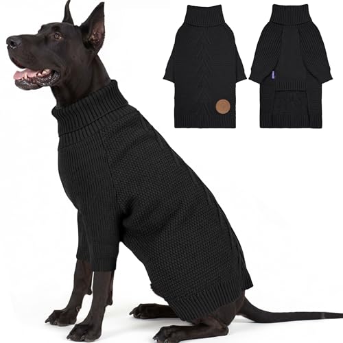 Dog Sweater Long Sleeve Warm Sweaters for Giant Breed Dogs Boy Girl (Black / XXXX-Large)