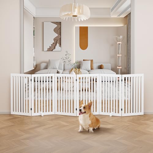 120" Extra Wide Pet Gate and Pet Playpen Combination for Dog Cat (White / 120"W×36"H)