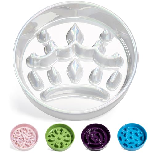 Ceramic Slow Feeder Dog Bowls Small Breed (Crown Silver / S-0.6 Cups)