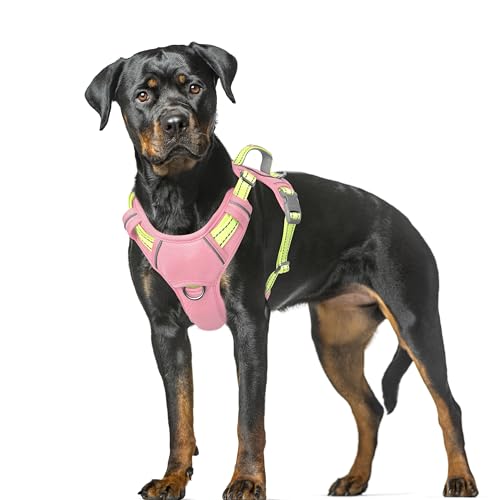 Dog Harness for Large Dogs No Pull Dog Vest ID Tag Pocket (Baby Pink & Sunlight / X-Large)