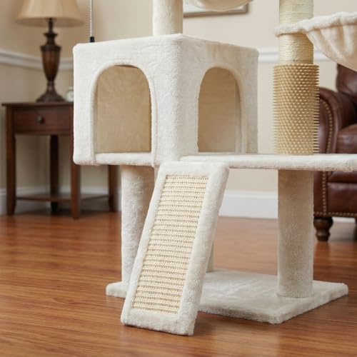 Cat Tree with Cat Condo and Two Hammocks (Small / Beige2)