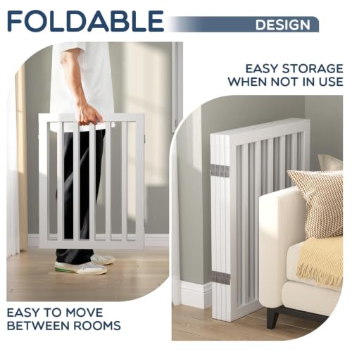Freestanding Dog Gate Indoor (White / 75”Wx24”H, 4 Panles)