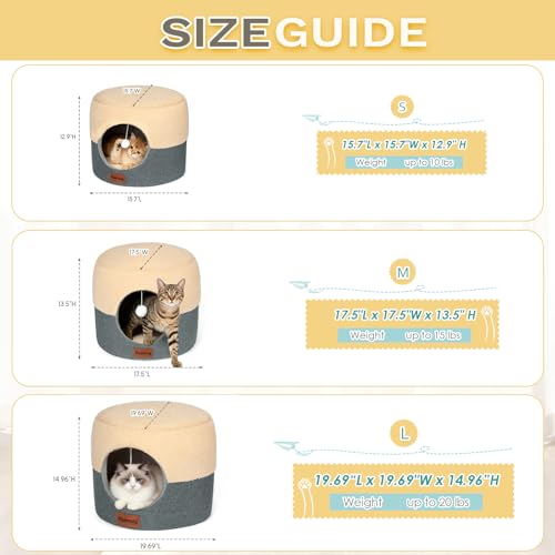 2-in-1 Foldable Cat Bed for Indoor Cats, Cat Cave & Sofa Bed (Grey / S-15.7"Lx15.7"Wx13"H)