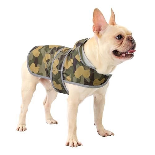 Dog Raincoat for Medium Dogs Waterproof Jacket Hooded Rain Coats with Reflective Strips Leash Hole & Poncho Adjustable Fit (Camo Ducks / Medium)