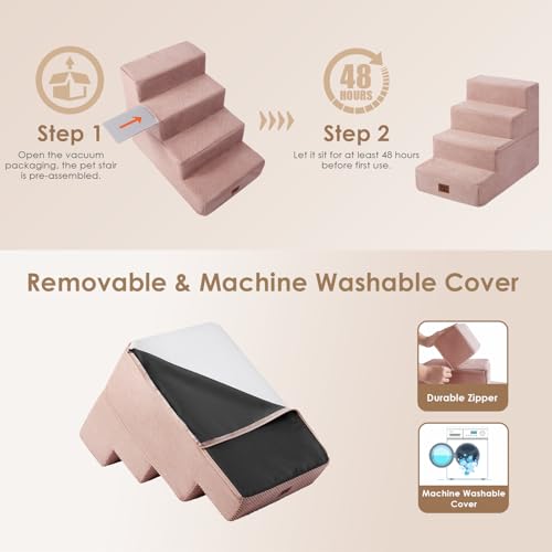 Dog Stairs for Small Dogs 13.5" H (Pink / Standard 15" x 18" x 13.5")