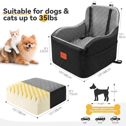 Dog Car Seat for Small & Medium Dogs (Black/Grey / Medium)