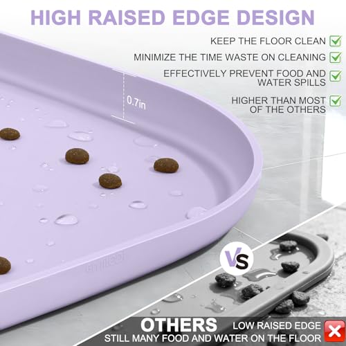 Waterproof Silicone Pet Food Mat with Raised Edge for Dog & Cat (Light Purple / 19"L x 12"W)