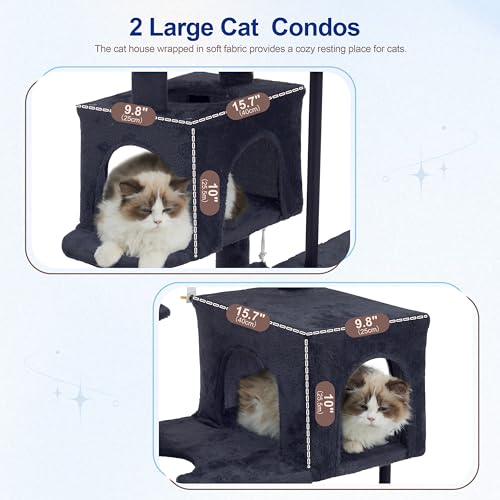 Cat Tree Tower with Sturdy Steel Tube for Indoor Cats GCT014G (51.2 inches / Smoky gray)