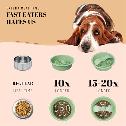 Slow Feeder Dog Bowls for Medium Breed (Petal Feeder Green / 1.5 Cup - Fit 6.4-6.7'' Feeder Holes)