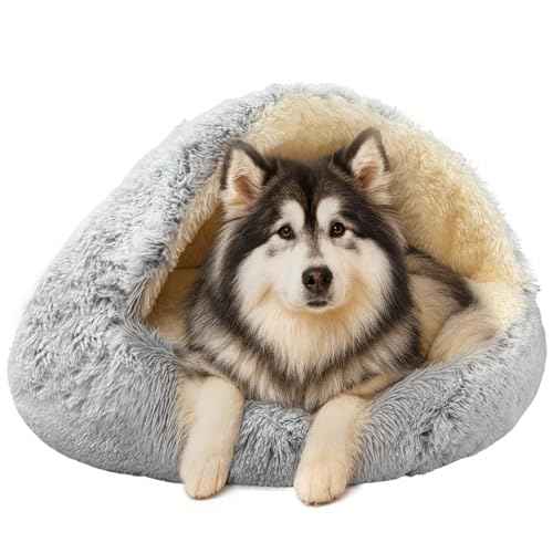 Round Plush Fluffy Hooded Cat Bed Cave (40.0"L x40.0"W x 7.0"Th / coffee)
