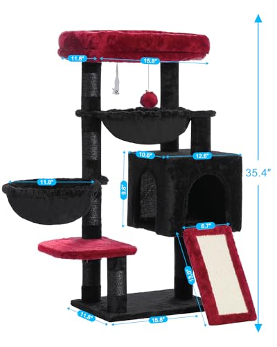 Cat Tree Tower with Large Bed (35.4 inch / Black and Red)