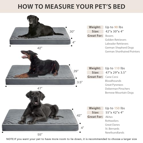 Orthopedic Waterproof Extra Large Senior Dogs Bed for Comfy Sleep (Grey / 42"L x 30"W x 4"Th)