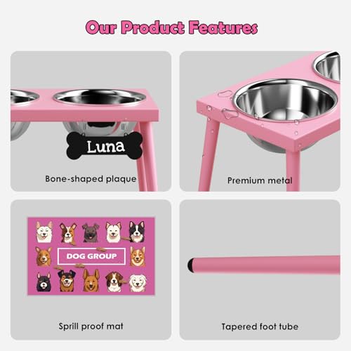 Raised Dog Bowl Stand for Large Medium Dogs (Height-10inch / Pink-L)