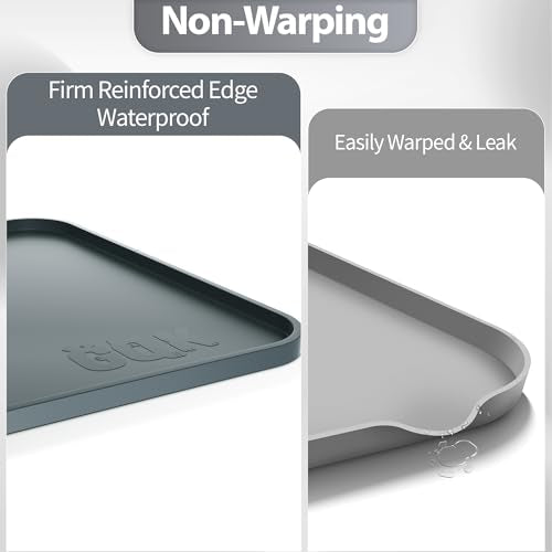 Silicone Dog Cat Food Mat Extra Thick Raised Edge (Gray / 28"L x 18"W)