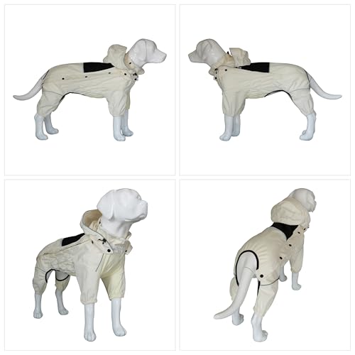 Waterproof Dog Raincoat with Removable Hood (Ivory / XXS (Back 9"))