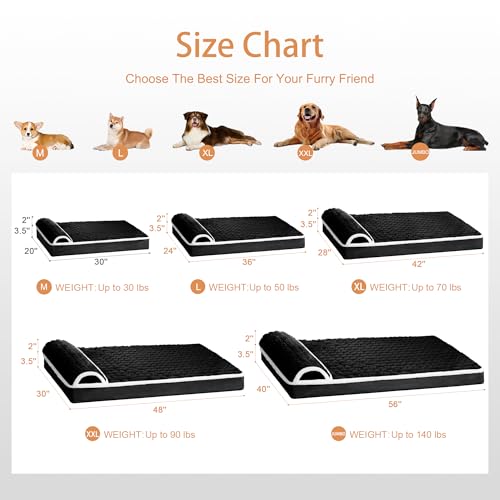 Orthopedic Large Dog Bed Pillow Pet Sofa Bed 48''X30'' Black (Black / 48"L x 30"W x 3.5"Th)