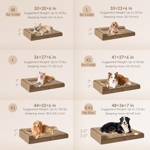 Orthopedic Dog Bed Medium Size Dogs (Camel / 30.0"L x 20.0"W x 6"Th)