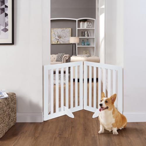24”H Free Standing Pet Gate for Dog Cat (White / 40"W×24"H)