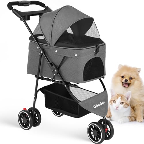 Pet Stroller Dog Stroller for Small Medium Dogs Cats (Dark Gray)