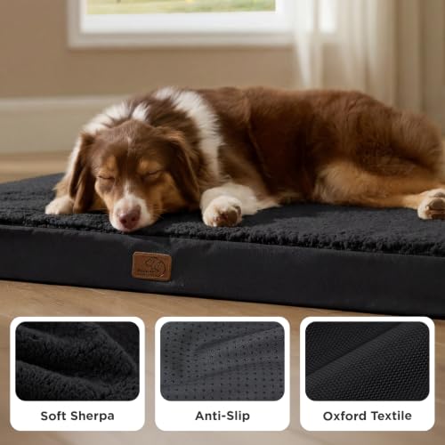 Washable Dog Beds Large Sized Dog with Comfy Sherpa (36"L x 27"W x 3"Th / Black)
