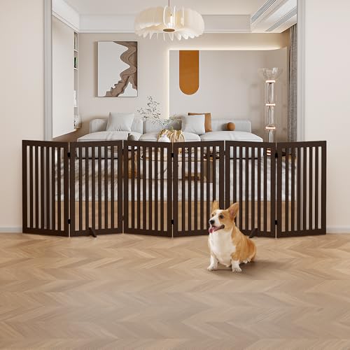 120" Extra Wide Pet Gate and Pet Playpen Combination for Dog Cat (Espresso / 120"W×36"H)