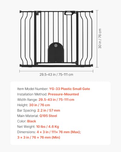 Pet Gate for Stairs (Black / 29.5-43" Wide x 30" Tall)