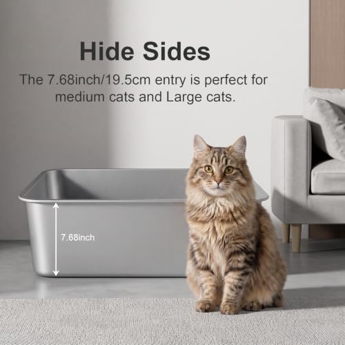 XX Large High Sided Stainless Steel Cat Litter Box (23.43"L x 15.55"W x 7.68"H)