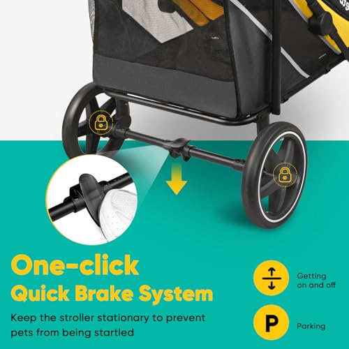 Dog Stroller for Large Medium Dogs up to 80 lbs (Black&Yellow)
