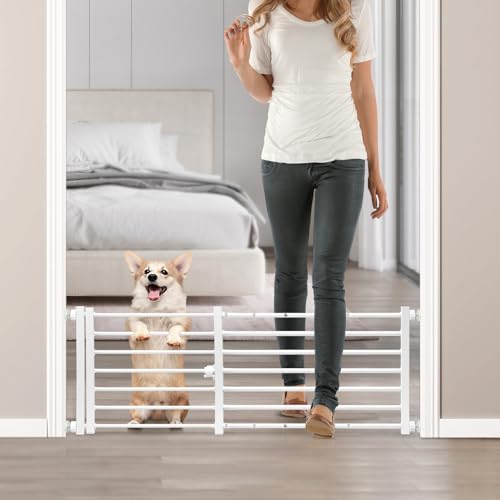 Indoor Dog Gate with Door (White / 14''H × 26''- 41''W)