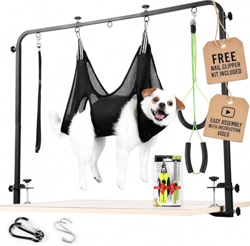 Premium Dog Grooming Arm with Clamp & Dog Grooming Hammock