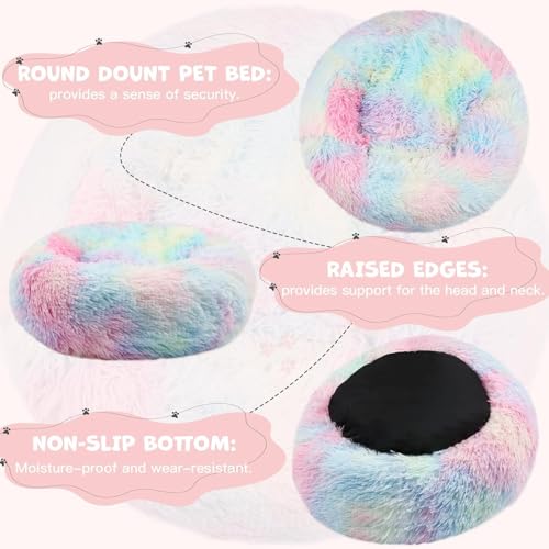 Covered Large Dog Bed with Blanket Attached Calming Burrow Multicolor (35.0"L x 35.0"W x 10.0"Th / Multicolored)