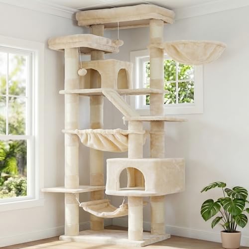 Cat Tree, 71-Inch-Tall Tower for Indoor Cats with 2 Perches HCT034M (Beige / 71 inch)