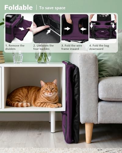 Cat Carrier Soft Double Pet Crate for 2 Cats Travel (Purple)