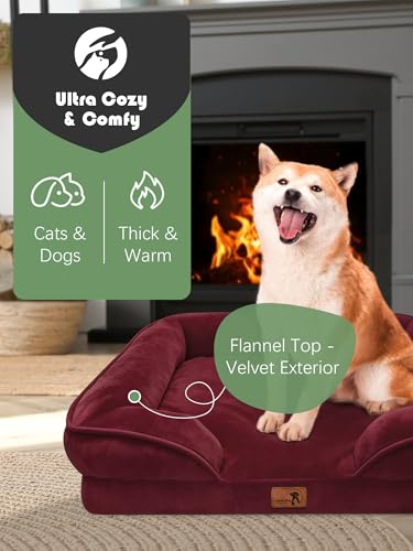 Orthopedic Dog Bed with Sides (28.0"L x 23.0"W x 6.5"Th / Burgundy)