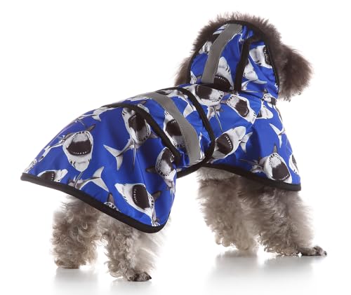 Dog Raincoat Hooded Reflective Waterproof Slicker Poncho (Shark / M(5-7 pound))