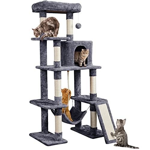 63in Sturdy Large Cat Tree for Indoor Heavy Cats (Dark Gray / 63in)