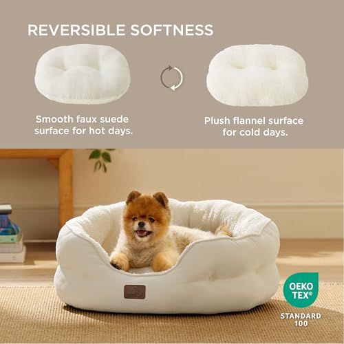 Small Dog Bed Washable (25"L x 21"W x 8"Th / Ivory)