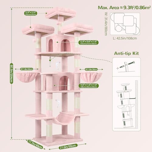 Big XXL Cat Tower for Indoor Multiple Cats (Pink / 80inch)