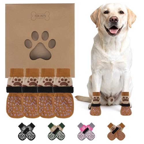 Dog Socks for Hot (Khaki+brown / Large (4 Pack))
