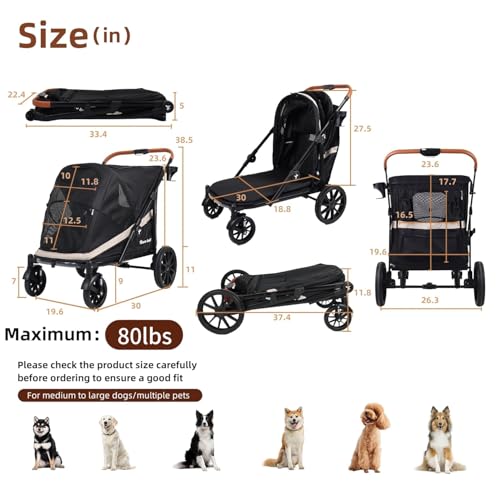Dog Stroller for Large Dogs One (Black / Large)
