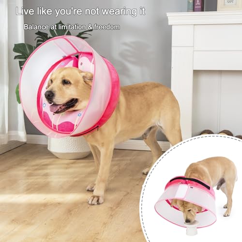 Inflatable Dog Cone Collar for Large Medium Small Dogs (Pink Donut / Medium Plus)