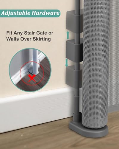 59 inch Reinforced Retractable Baby Gates 34 inch Tall (Gray / 34" Tall x 59" Wide)