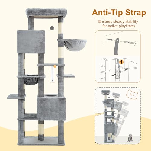 Cat Tree, 76-Inch Tall Heavy Duty Cat Tower for Big Cats HCT039W (Light Gray / 76.8 inch)
